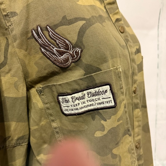 Zara Trafaluac Camo Military Long Sleeve Shirt with Patches and Snaps Up New - Picture 6 of 13